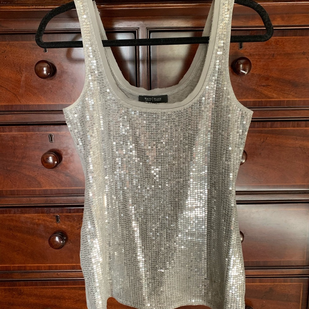 White House Black Market Grey Sequin Tank Top